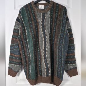 London Fog 3D Knit "Coogi Style" Wool Sweater - XL Vintage Eclectic Grampa